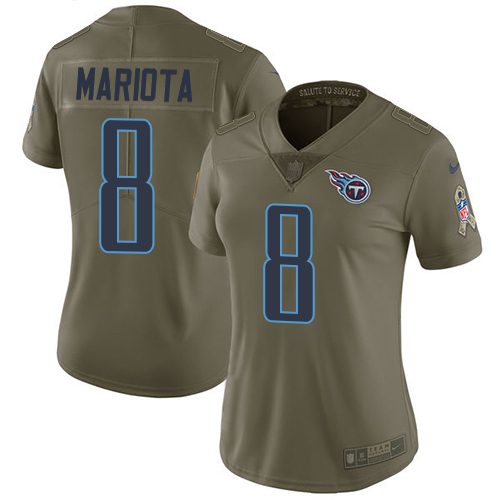 Nike Titans #8 Marcus Mariota Olive Women's Stitched NFL Limited Salute to Service Jersey - Click Image to Close